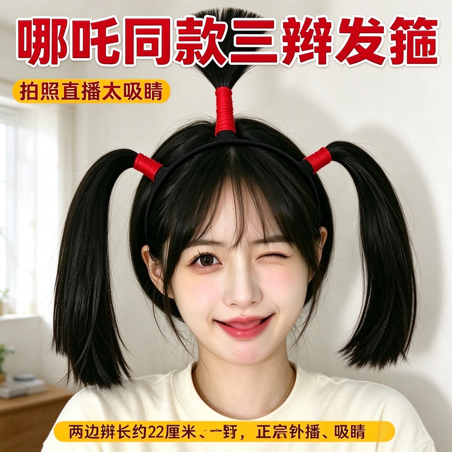 搞怪三辫发箍哪吒冲天揪假发头箍趣味派对结婚堵门拍照头饰发饰
