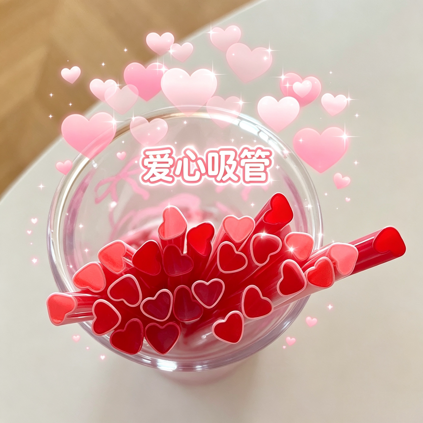 粉色爱心吸管少女心高颜值塑料吸管可循环使用咖啡饮料果汁吸管