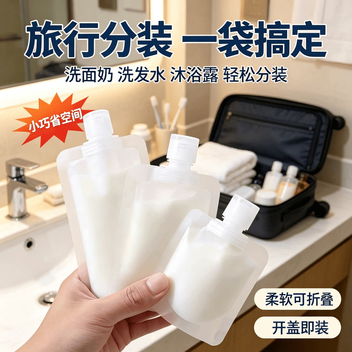 便携旅行分装袋小巧方便洗面奶洗发水沐浴袋液体卸妆水分装瓶套装