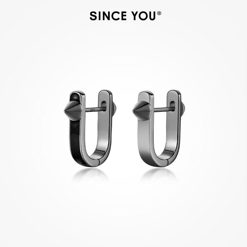 SinceYou黑珐琅铆钉耳钉男个性