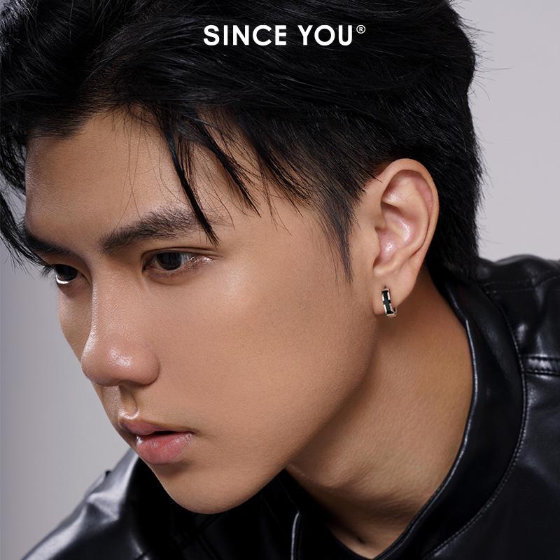 SinceYou十字架极夜耳环男纯银