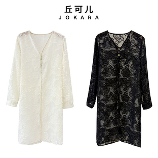Jokara/丘可儿【柔时光】新中式长款轻薄透视长衫防晒外套上衣