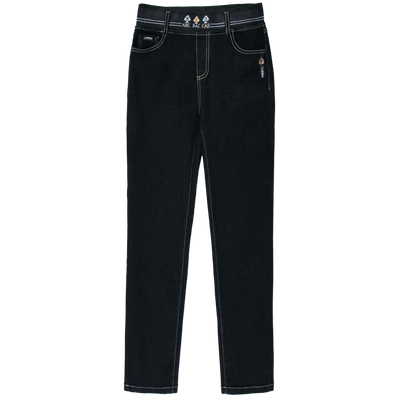 松紧腰牛仔裤女直筒弹力高腰宽松