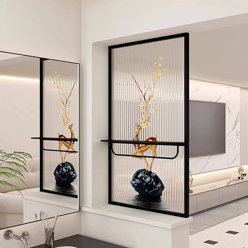 新款简约半墙长虹玻璃隔断轻奢卫生间屏风干湿区洗手台毛巾置物架