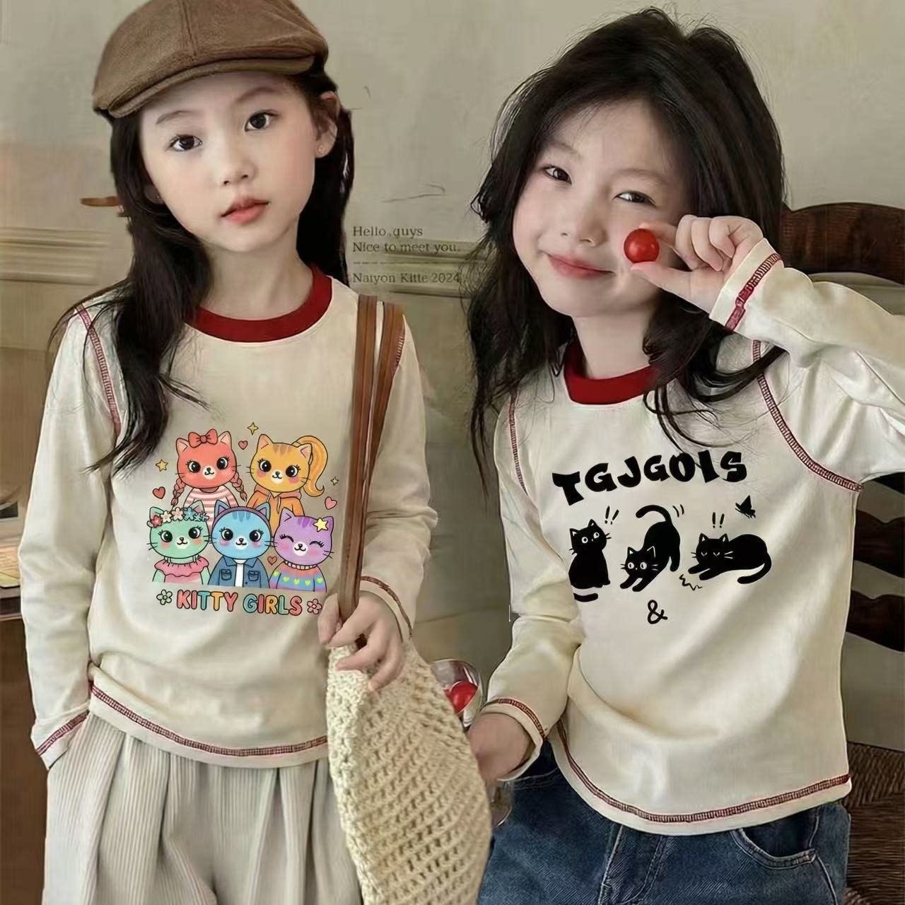 女童纯棉卡通长袖T恤2026年春秋新款打底衫儿童洋气春装休闲上衣