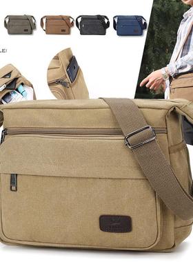 休闲帆布男包百搭单肩斜挎包简约男士小背包潮流单肩包旅行包复