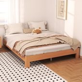 榉木榻榻米全实木床现代简约排骨架床架无床头定制民宿小户型床