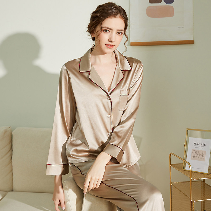 桑蚕丝睡衣女春秋长袖长裤夏季短袖大码真丝两件套家居服