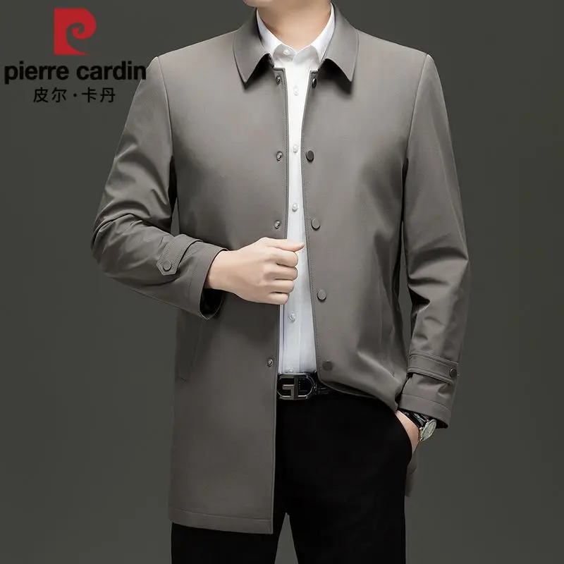 皮尔卡丹高端男士中长款风衣春秋季中老年爸爸装商务休闲夹克外套