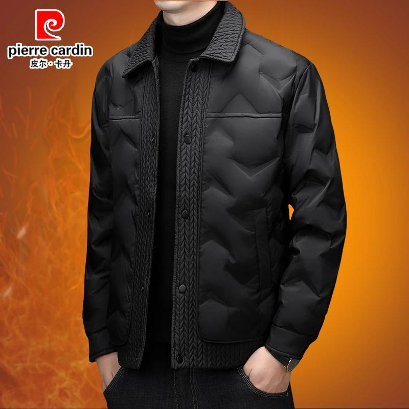 皮尔卡丹男士冬季短款轻薄白鸭绒羽绒服时尚翻领潮流厚款夹克外套