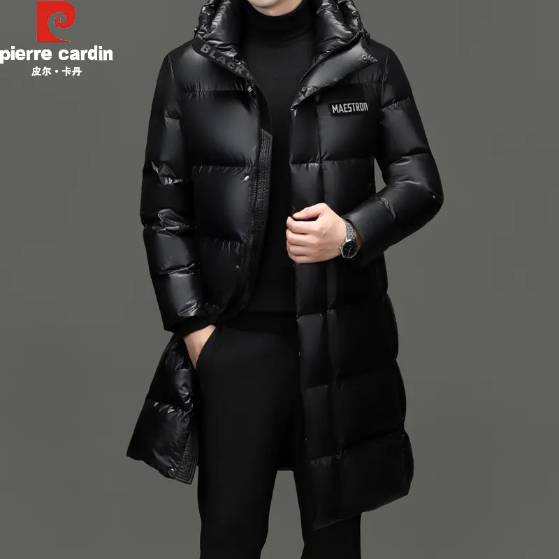 皮尔卡丹正品男士亮面羽绒服冬季新款中青年长款过膝加厚保暖外套