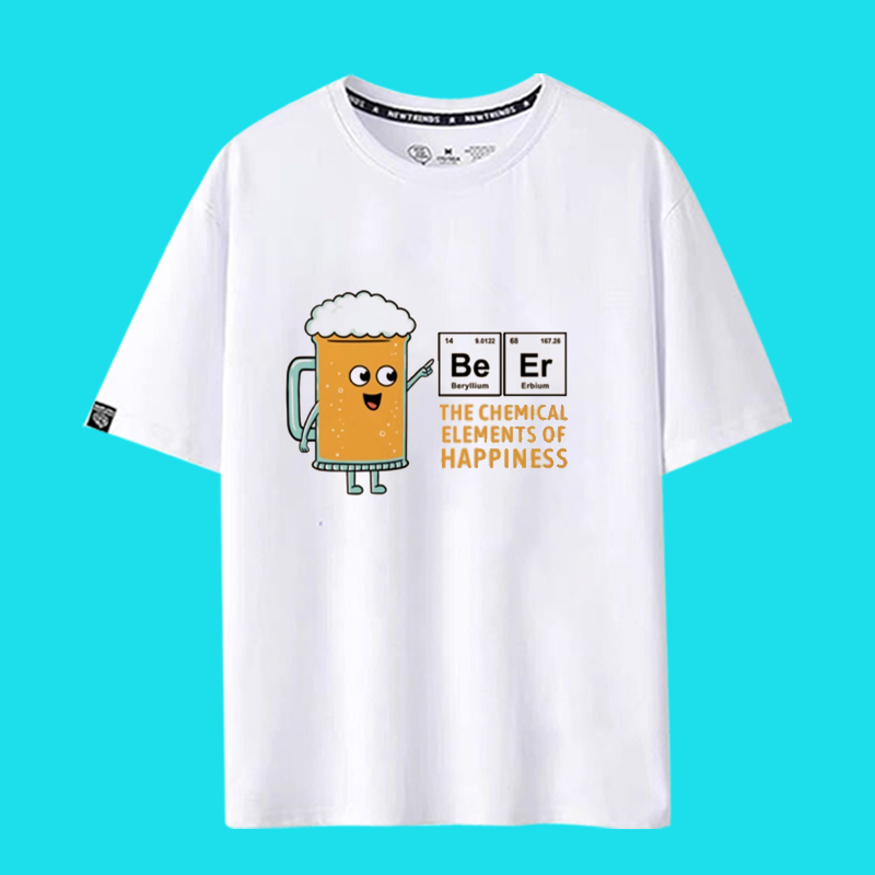 啤酒beer 趣味卡其色T恤复古美式男女款情侣纯棉宽松bf短袖tshirt