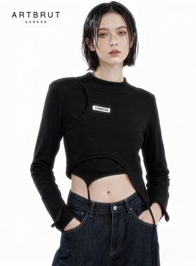 ARTBRUT欧美风不规则假两件飘带弹力长袖T恤小众炸街打底衫潮上衣
