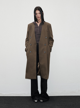 artbrut (AR) 花棕色高级感长西装  撞色加垫肩风衣外套