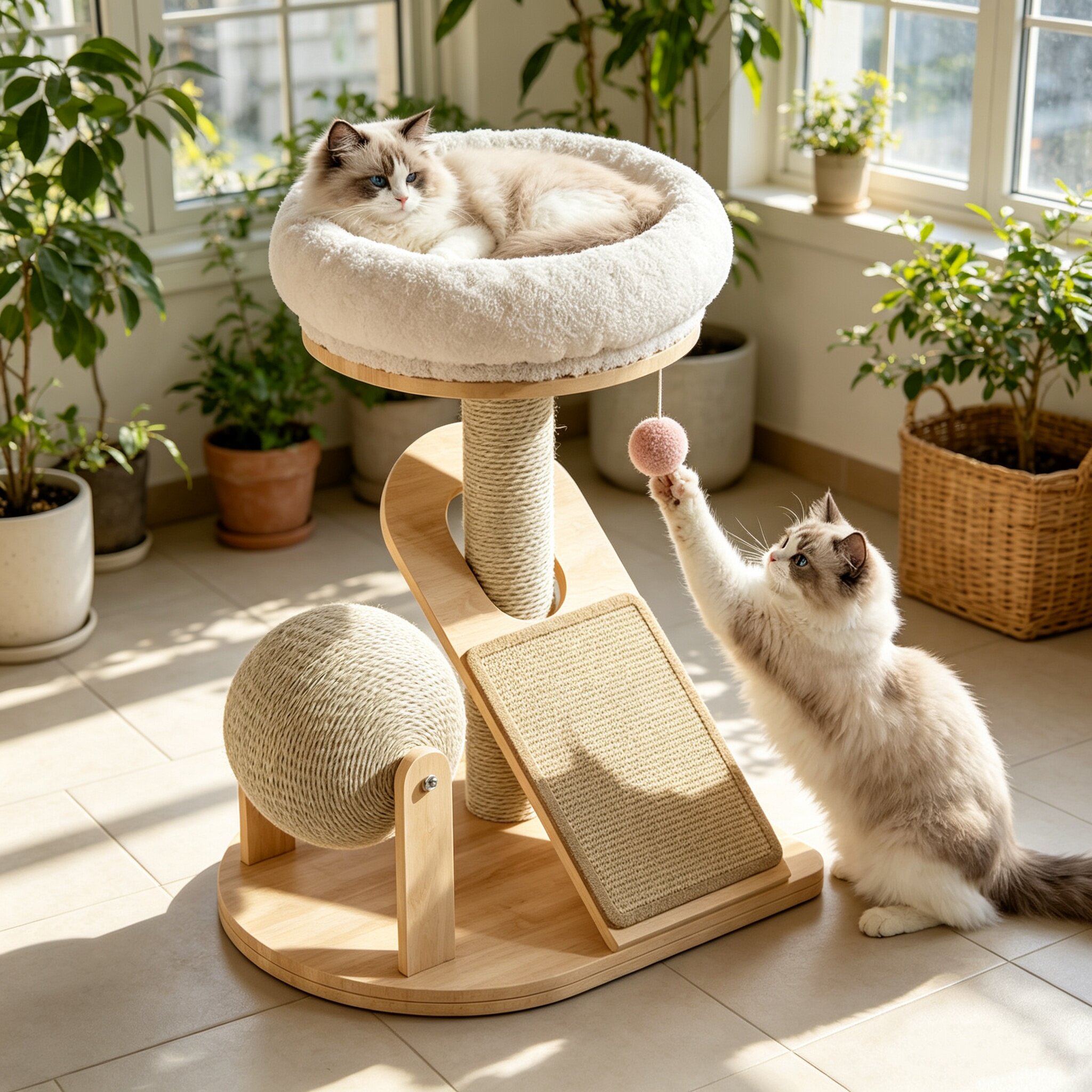 猫爬架猫窝一体实木猫抓板耐磨不掉屑猫咪玩具立式猫抓柱猫架