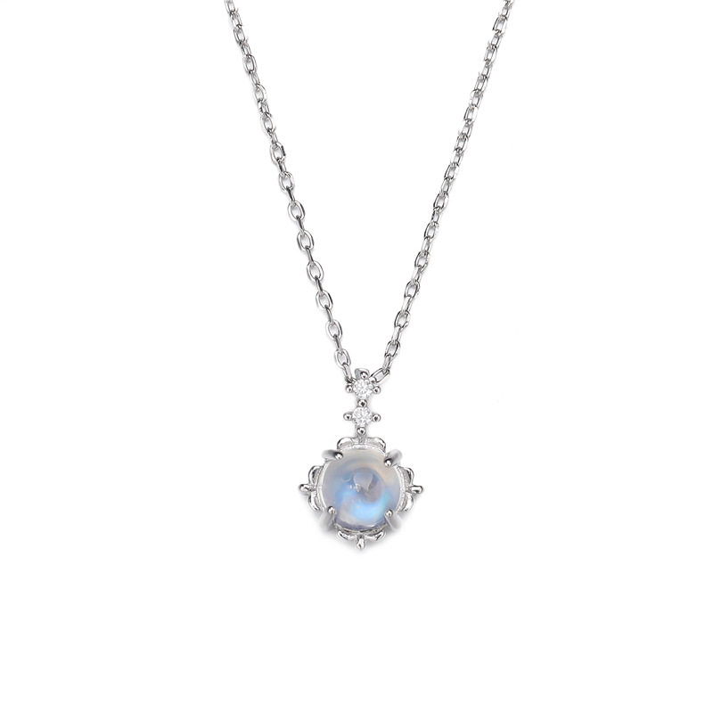 Sterling Silver Moonstone Necklace S925 Crystal Pendant - Taobao product photo 5