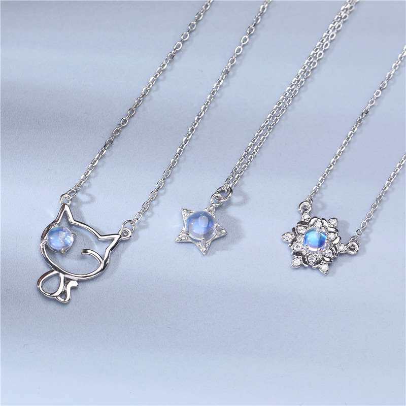 Sterling Silver Moonstone Necklace S925 Crystal Pendant - Taobao product photo 4