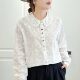 气质宽松百搭上衣 长袖 法式 镂空翻领纯刺绣衬衣女2026春新款