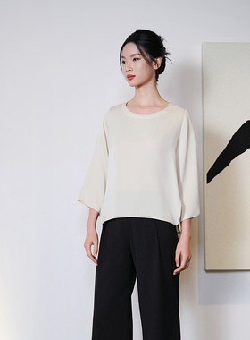 皇锦真丝双乔缎圆领长袖上衣HJ21514