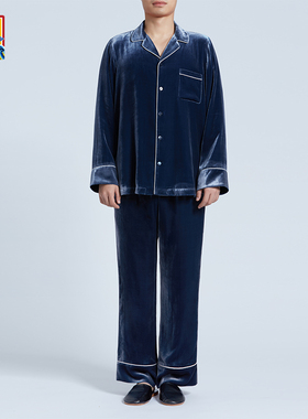 皇锦含桑蚕丝丝绒男士长袖分身家居服套装HJ22048