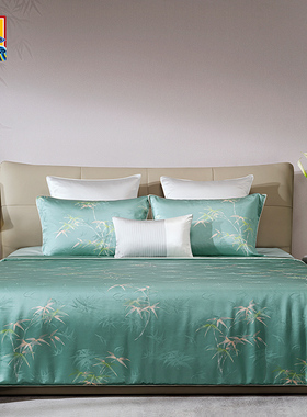【皇锦】真丝桑波缎印花双人四季夹被蚕丝被柔软丝滑-竹韵HJ11729