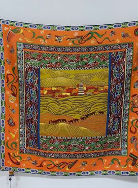 皇锦真丝斜纹缎印花方巾-走向敦煌HJ31042