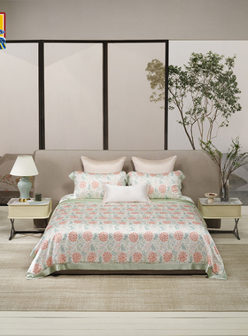 皇锦印花玻尿酸被套三件套床品-缠枝牡丹HJ11831