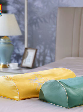 皇锦真丝桑波缎印花半圆形苦荞壳荞麦枕头-竹韵HJ11730