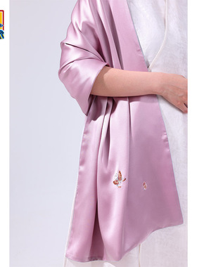 皇锦真丝手工刺绣中式披肩-梅花蝴蝶HJ32124
