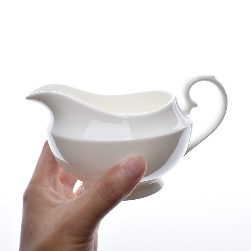 300ml骨瓷奶罐奶缸咖啡奶杯引流杯餐厅带嘴轻奢浇汁纯白奶盅包邮