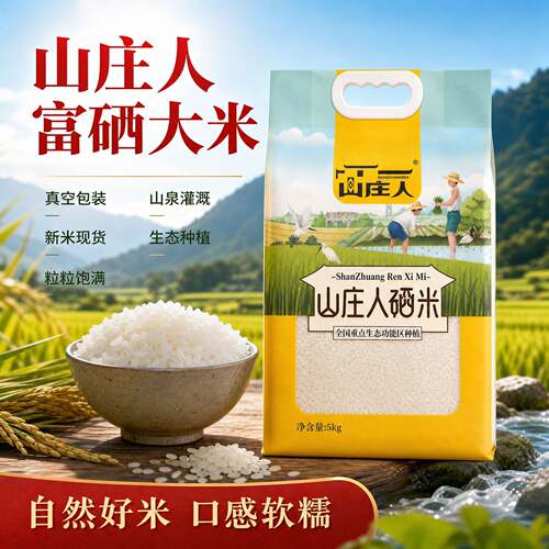 山庄人富硒大米5斤10斤新米长粒真空 一级会销礼品食品山泉水