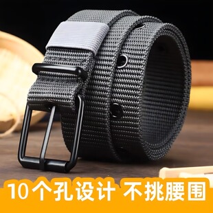 多孔耐用针扣腰带男士帆布结实男士皮带加长款学生百搭军训牛仔裤