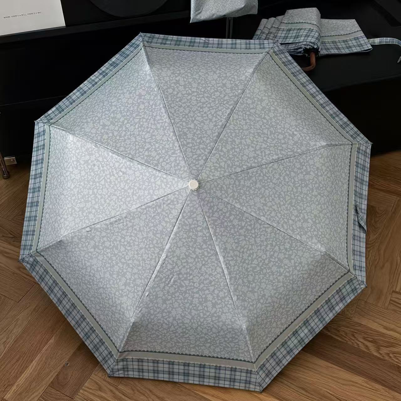 文艺格子折叠雨伞防晒紫外线便携