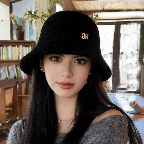 羊羔绒渔夫帽女秋冬保暖盆帽