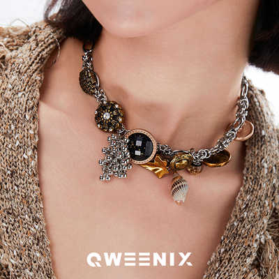 朋克复古钛钢项链QWEENIX黑金