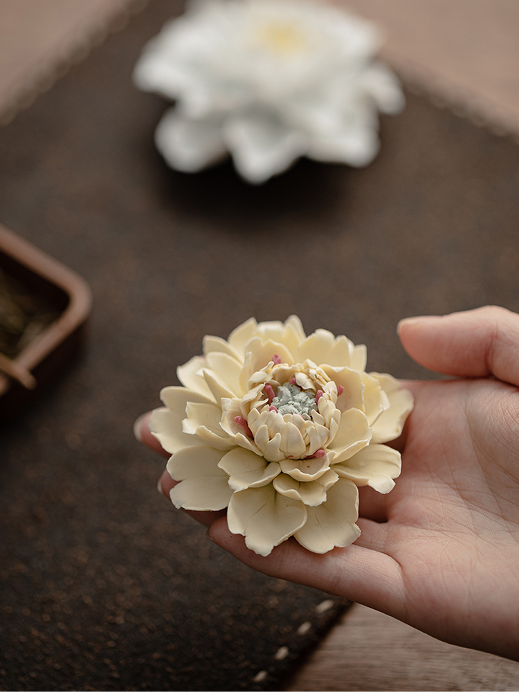 纯手工陶瓷花牡丹花香架香炉室内香薰炉家庭装饰茶道茶宠物花