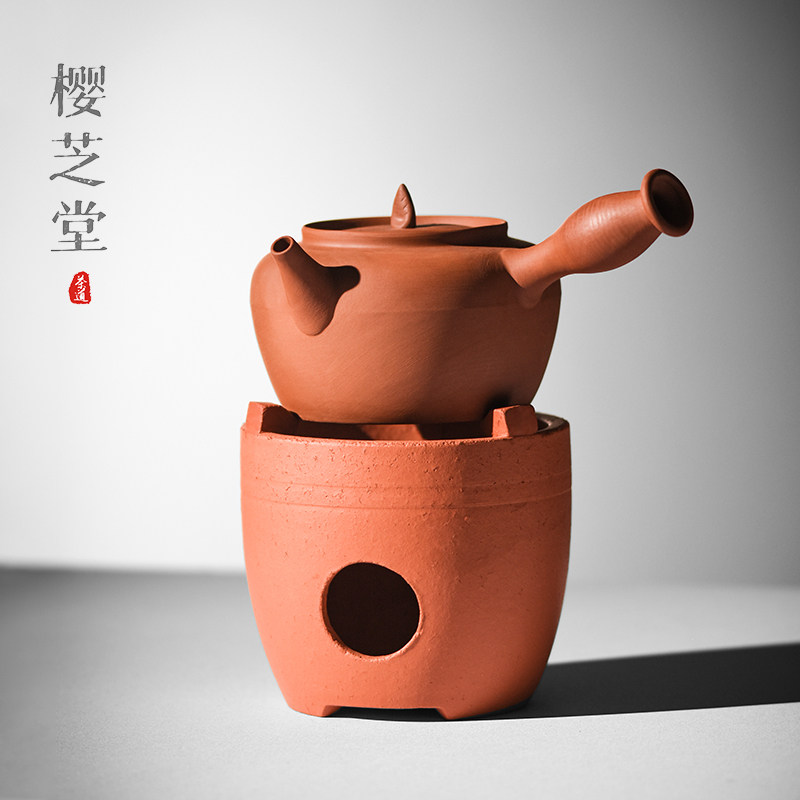 潮州酒精炉烧水煮茶器家用煮茶炉小火炉手工红泥炉围炉侧把煮茶壶