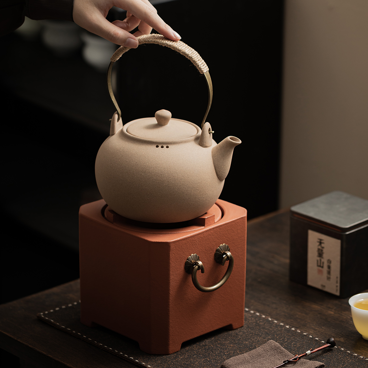 无釉原矿陶土烧水壶炭炉套装