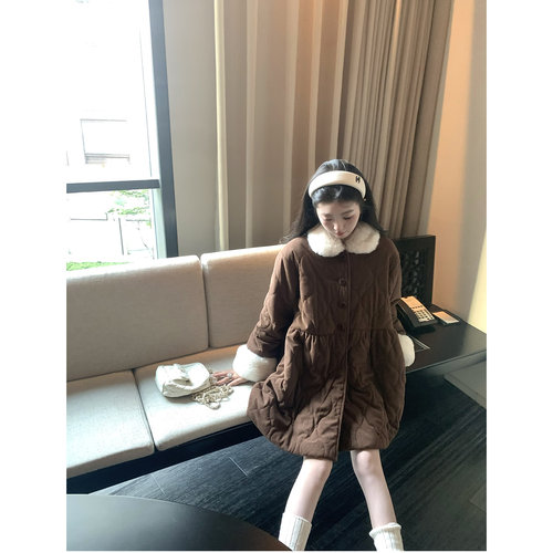 张爆爆 焦糖可可 咖色娃娃版毛毛棉服26秋冬减龄棉服