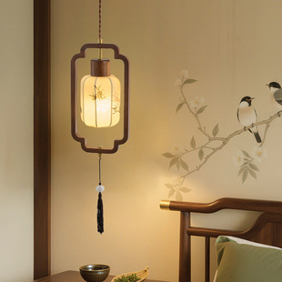 中式实木复古小吊灯卧室床头灯宋式美学过道走廊玄关阳台餐厅灯具