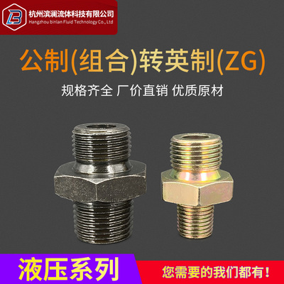 液压接头公制组合垫转英制PT/ZG锥螺纹中间大六角平口过渡转换头