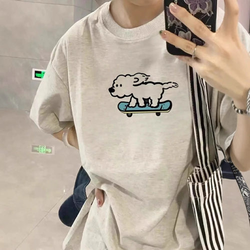 2026夏季新款日系ins小众卡通印花短袖t恤女宽松百搭休闲中长款