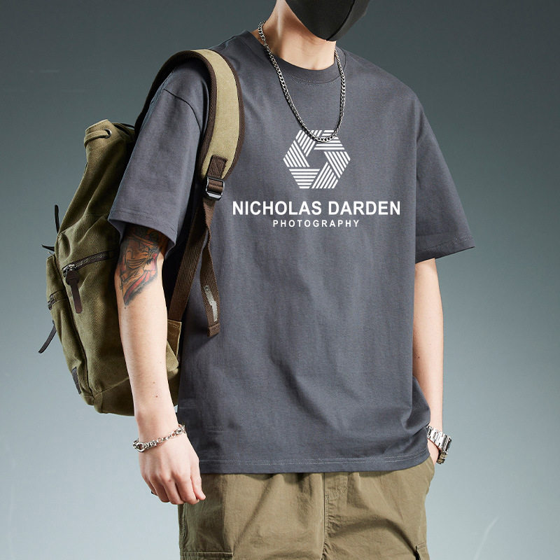 纯棉短袖圆领T恤正肩纯色修身设计感拼接小众混搭男生T恤潮品半袖