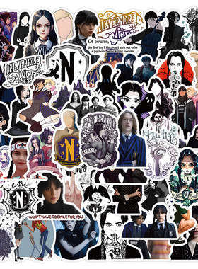 50-100张热播美剧星期三Wednesday Addams涂鸦贴纸行李箱滑板贴纸