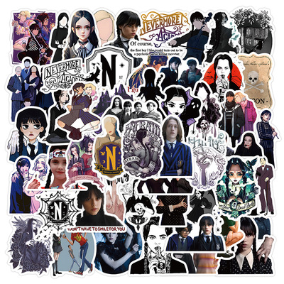 50-100张热播美剧星期三Wednesday Addams涂鸦贴纸行李箱滑板贴纸