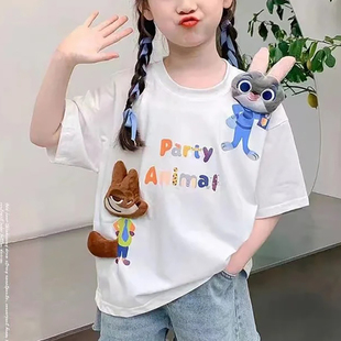 夏季儿童朱迪尼克立体公仔T恤女童小女孩动物城服装兔子玩偶短袖