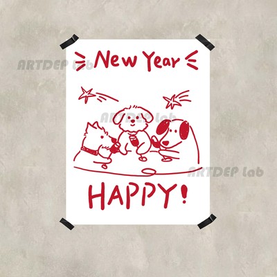 ATD新年手绘狗狗装饰画
