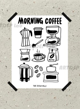 ATD早餐coffee咖啡馆面包店 趣味手绘插画印刷海报装饰画拍照墙贴