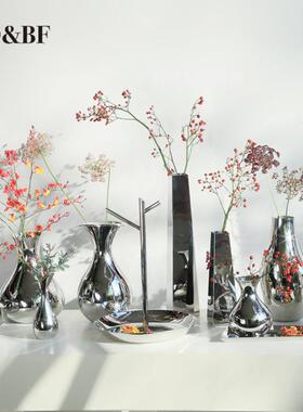银墩墩北欧电镀镜面银色花瓶
