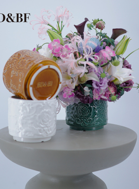 bdbf景德镇设计浮雕复古花瓶摆件家居饰品客厅餐桌电视柜陶瓷花瓶